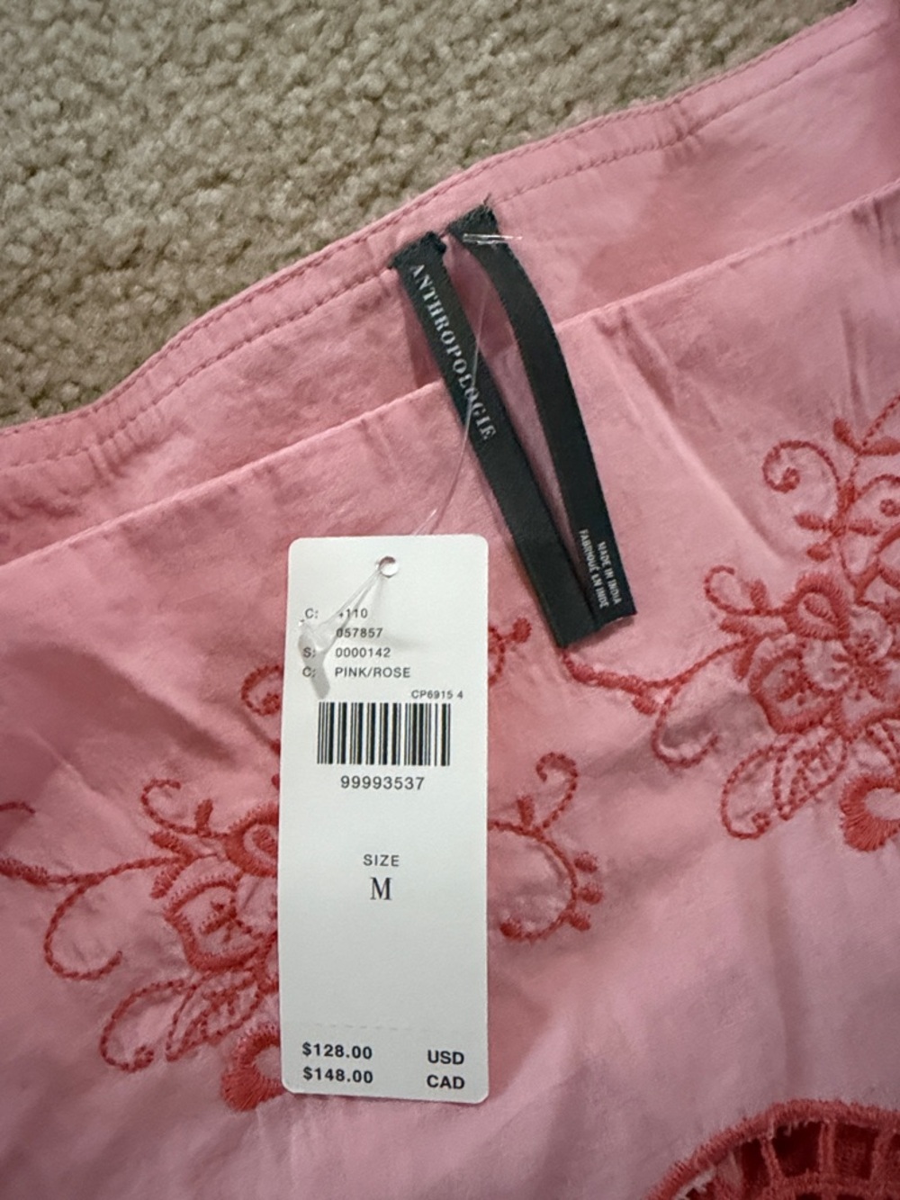 Anthropologie Pink blouse with coral Eyelet Embroidery - Picture 3 of 4